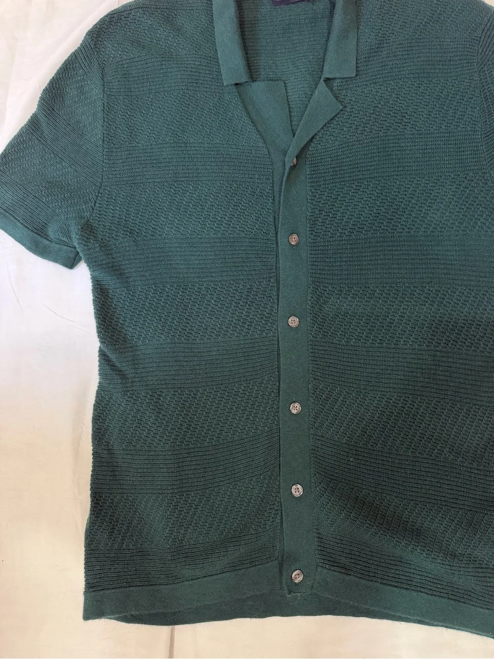 Abercrombie & Fitch Cable Knit Button Up Collared Shortsleeve Green Mens Medium